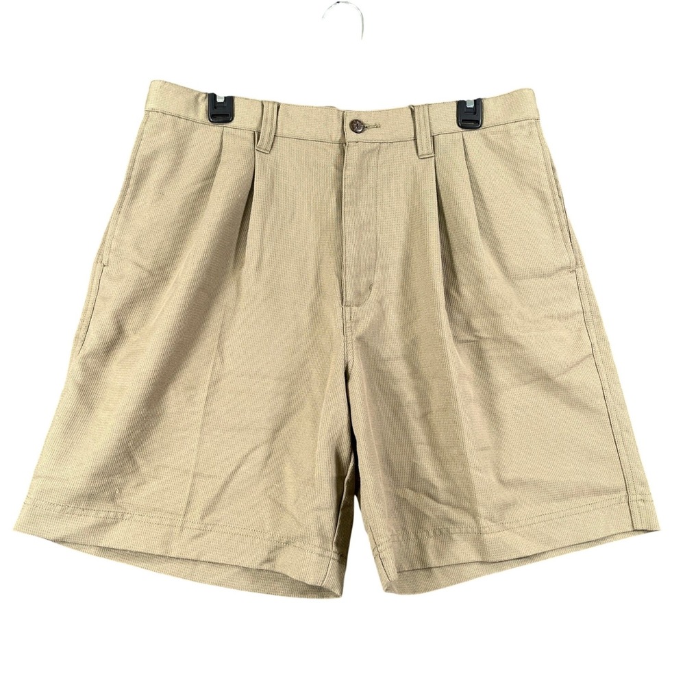 Vintage Y2K Big Dogs Pleated Shorts Mens 34 Tan Textured Palm Tree Vacation